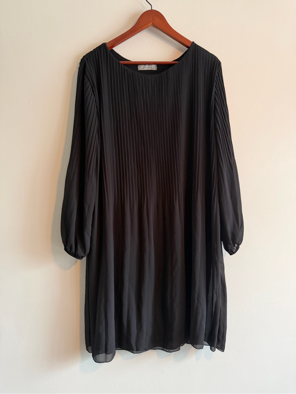 Pistache Georgette Shift Dress Black Pleated Chiffon Made in Italy Size L